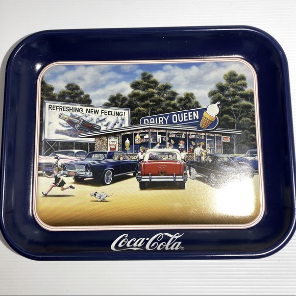 Coca Cola Vintage Dairy Queen Tin Serving Tray Vintage Enamel Barware Blue Red - Picture 11 of 15